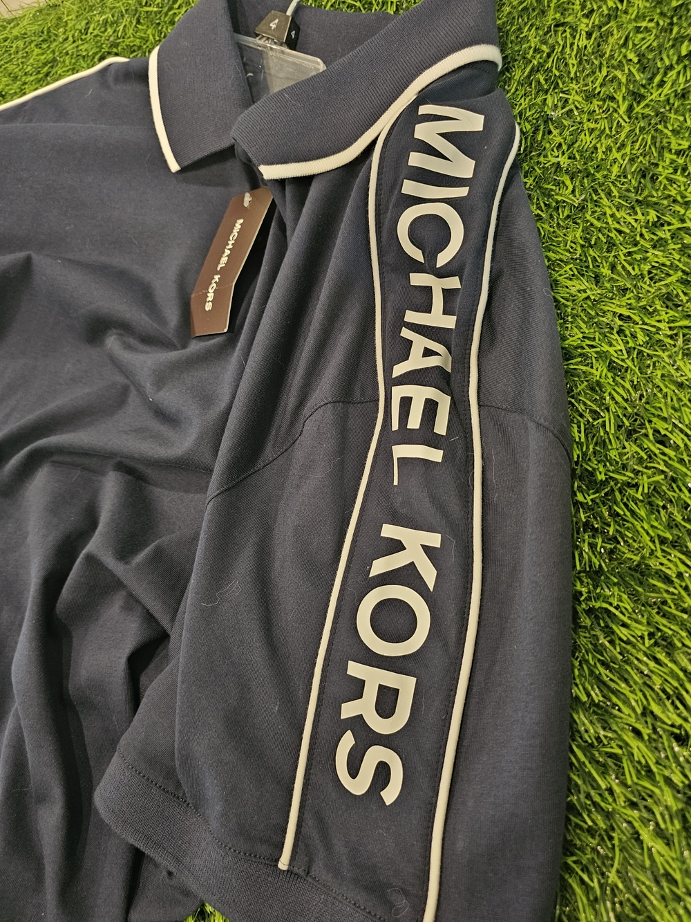 Michael Kors Navy Polo with White Contrast Piping - Picture 4 of 5